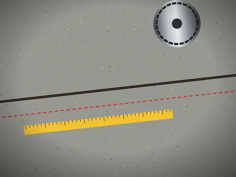 Illustration: concrete floor being cut with a straight saw line and measured markings