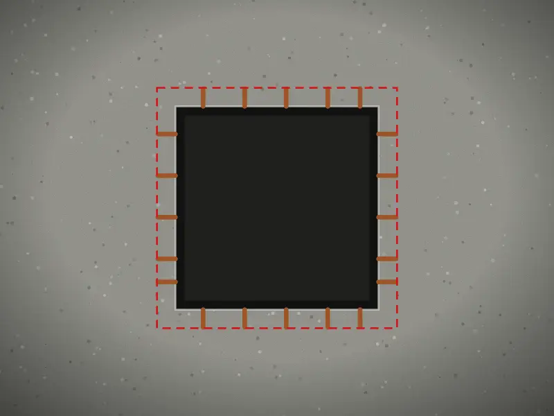 Illustration: square opening cut into an RCC slab with exposed reinforcement at the edges